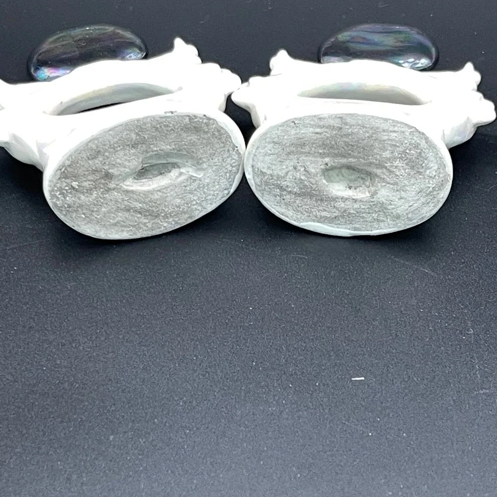 Vintage Iridescent Ceramic Angel Napkin Rings Set of 2 White Luster Winged Decor